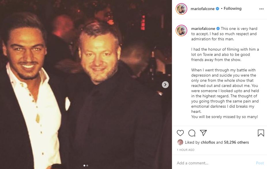 Sharing a picture of him and Mick, Mario Falcone described his friend's death as 'very hard to accept'