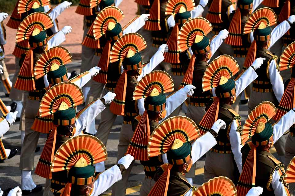 Soldiers march during the Republic Day Parade in New Delhi, India