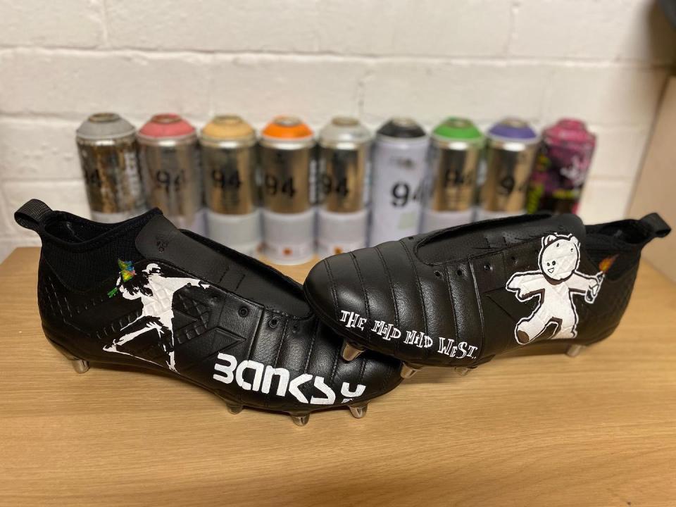 Simmonds did a pair of boots for Genge inspired by their fellow Bristolian Banksy