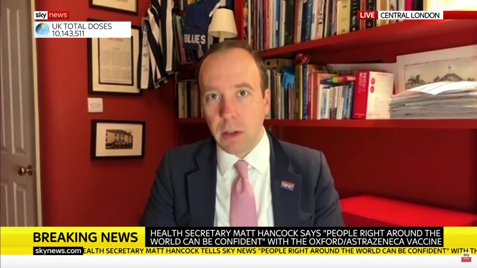 Health Secretary Matt Hancock has praised the roll out of the Covid vaccination programme