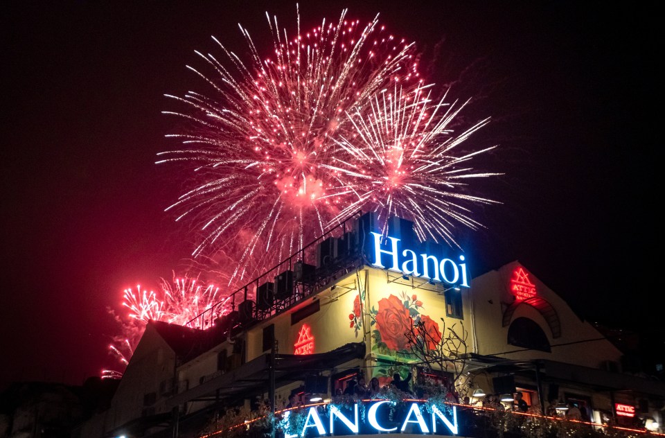Fireworks light up the sky in Hanoi, Vietnam