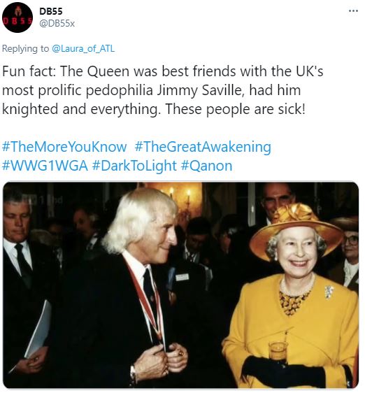 QAnon hashtags are often attached to false claims about Jimmy Savile 