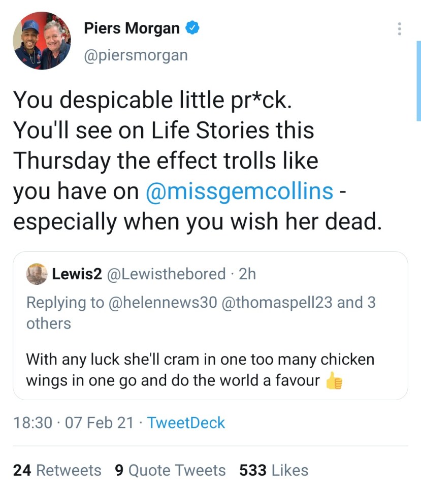 Piers hit back at trolls who spewed abuse