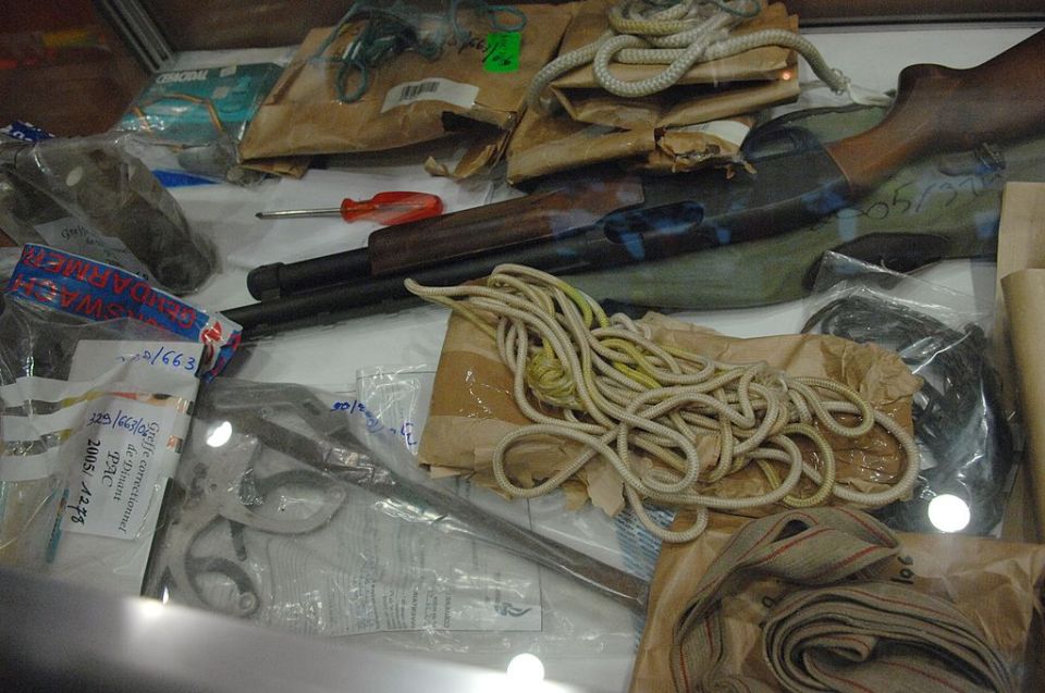 Evidence at Fourniret's trial including rope and weapons used in his killing spree