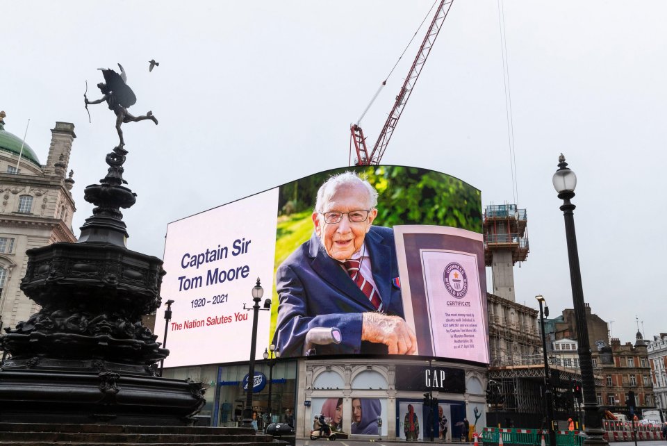 A screen at Piccadilly Circus, Central London paid tribute to the war veteran