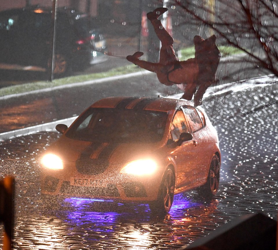 A stunt man was shown taking a hit