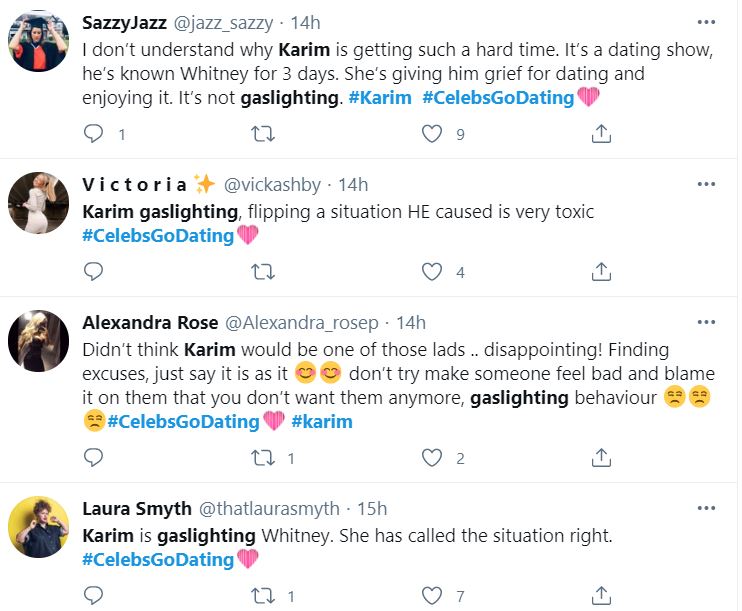 Outraged viewers accused Karim of gaslighting