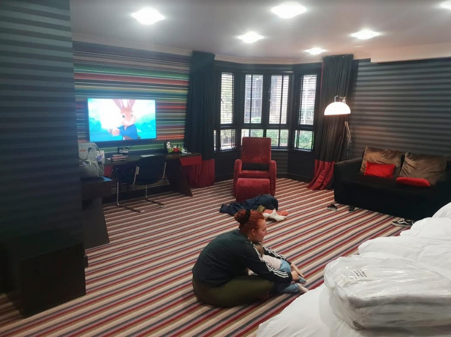 The hotel room - where the family of four have had to to eat, sleep, live and learn for the last four months