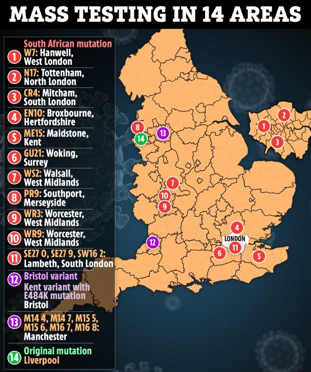 Where surge testing is taking place in England