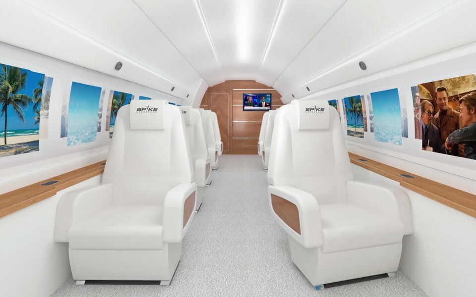 the inside of a spice airplane with white seats