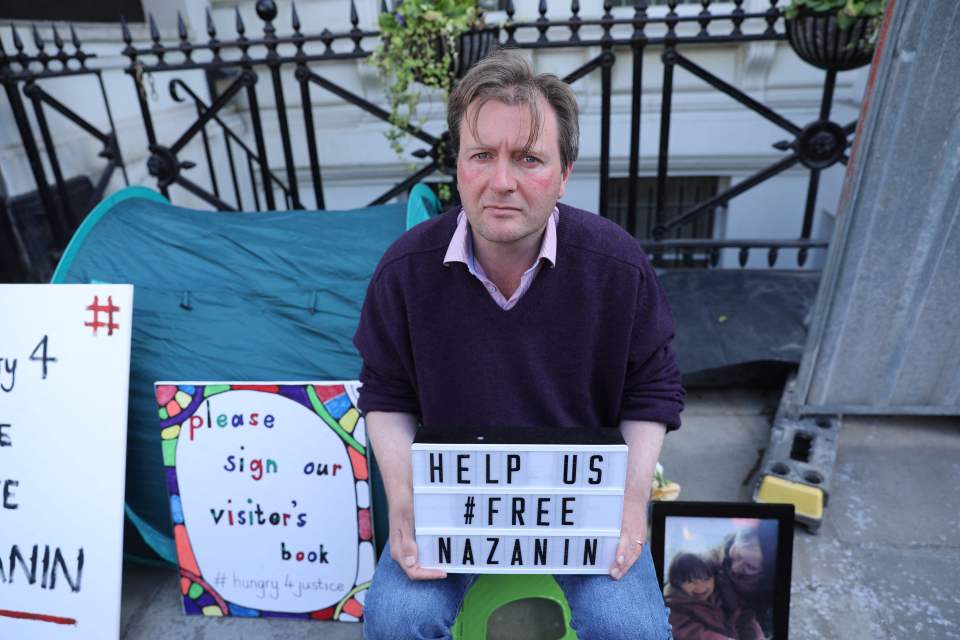 Richard Ratcliffe sitting during his hunger strike outside the Iranian embassy in 2019 in solidarity with his wife