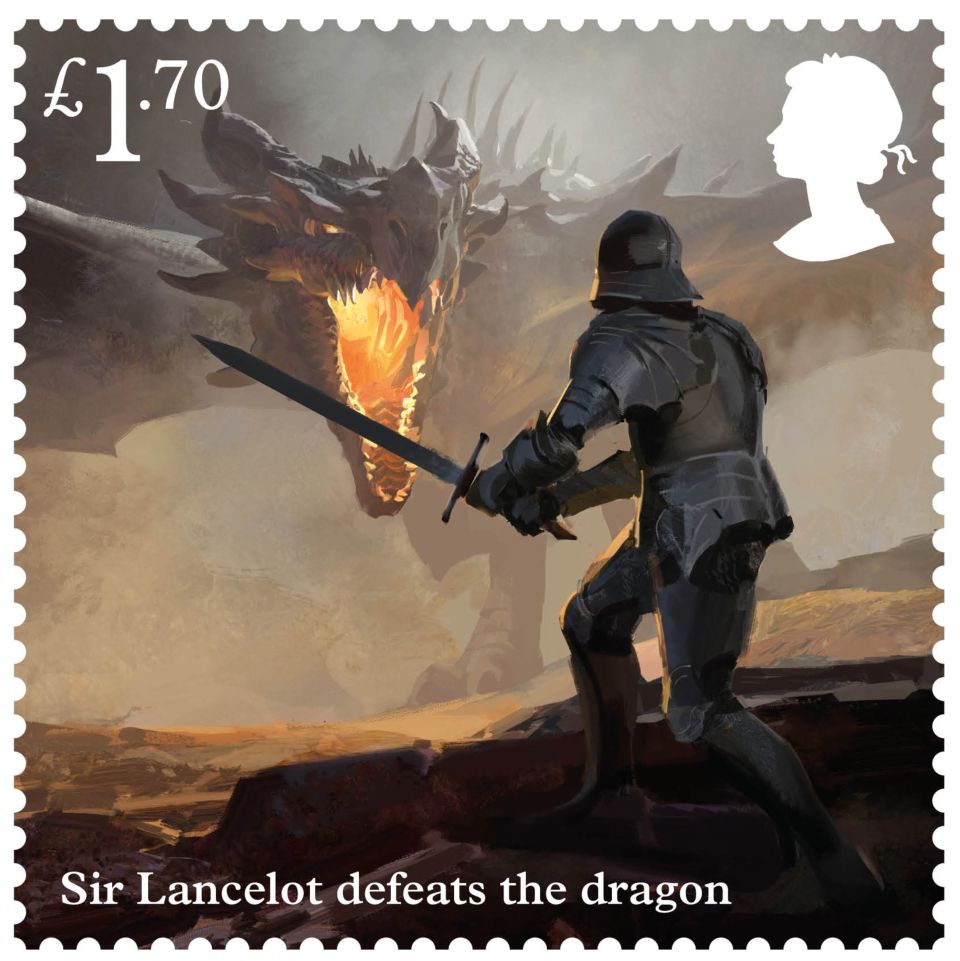 The designs include Sir Lancelot defeating the dragon