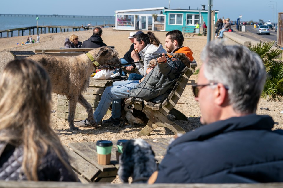 Picnickers enjoy the warm weather in Southend, Essex