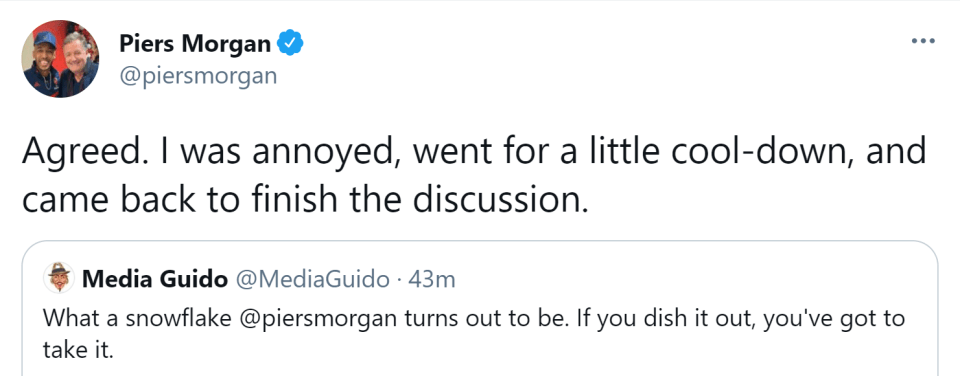 Piers responded to a fan on Twitter