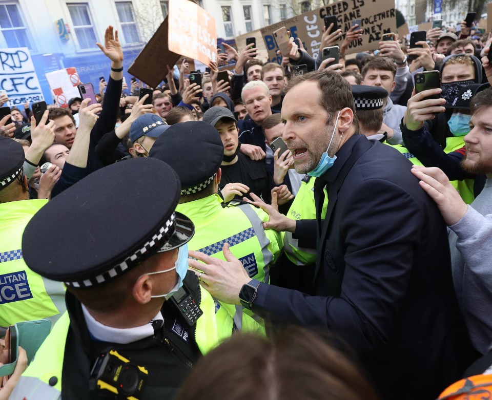 Petr Cech pleaded with Chelsea fans in protests outside Stamford Bridge on Monday