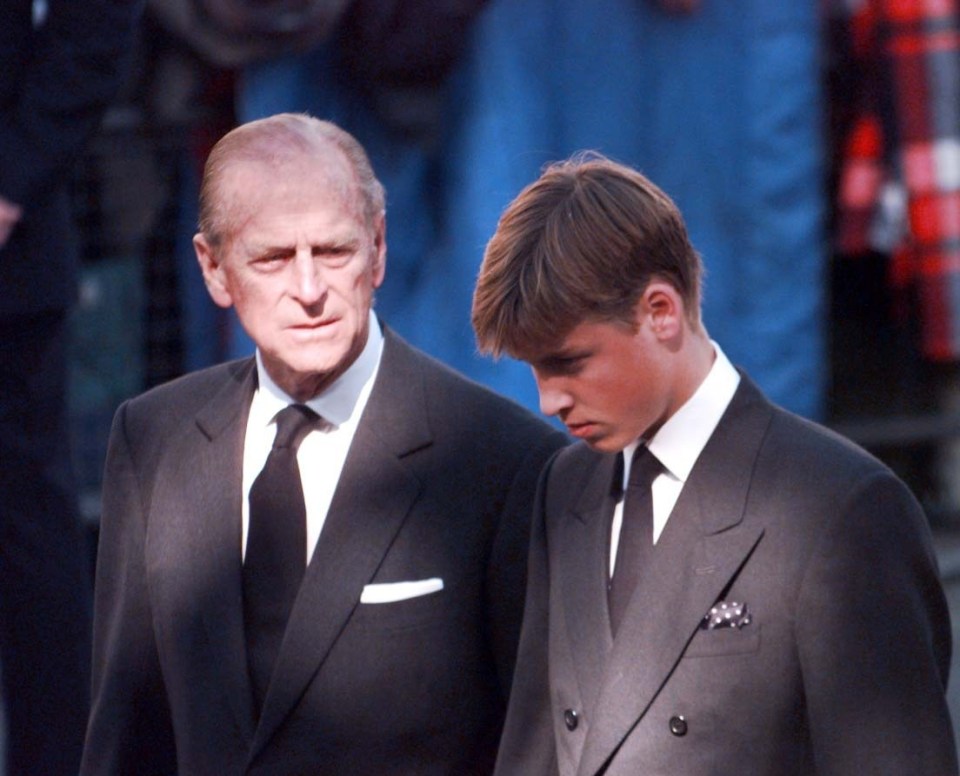 Philip with grandson William at Diana's funeral