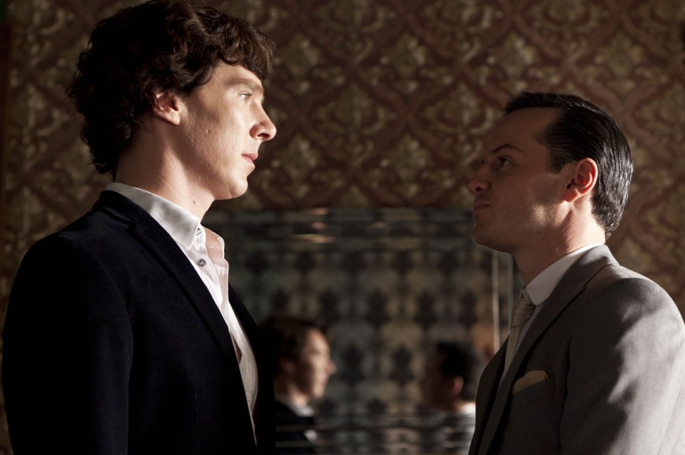 Andrew made his breakthrough as baddie Moriarty in Sherlock, pictured with Benedict Cumberbatch