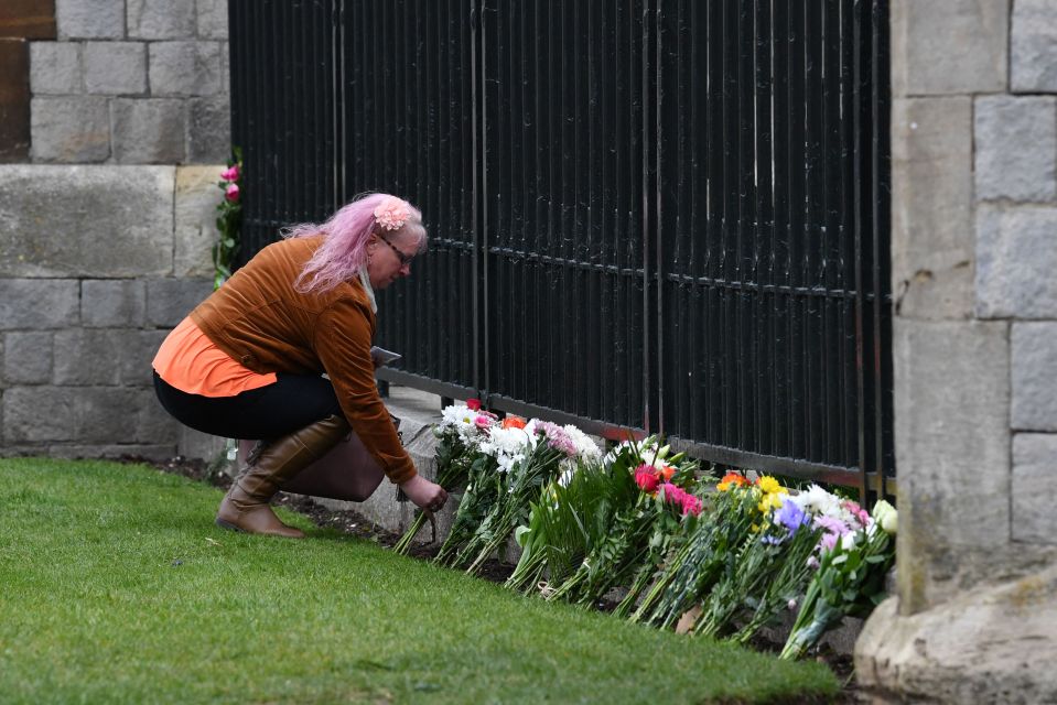Flowers lined up outside Windsor Castle