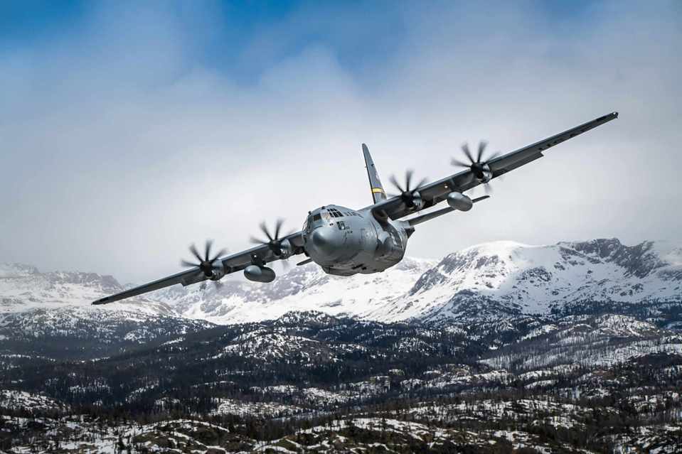 A C-130 Hercules from the 153d Airlift Wing, Wyoming Air National Guard, flies over the state of Wyoming in appreciation for essential personnel on the frontlines of Covid-19