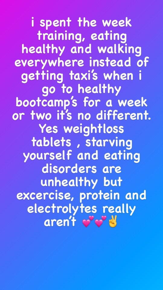 Georgia posted to her Instagram stories explaining she is being healthy