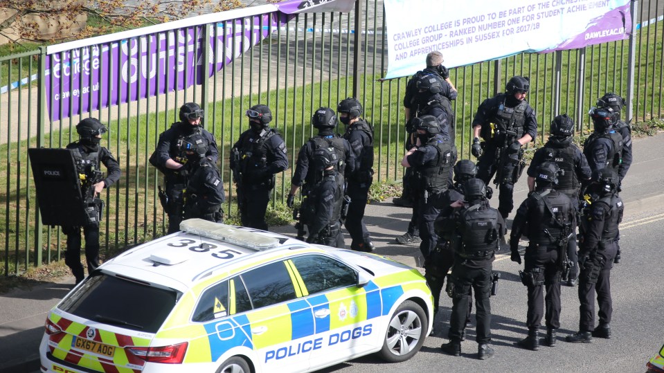 Cops rushed to the scene in Crawley yesterday afternoon