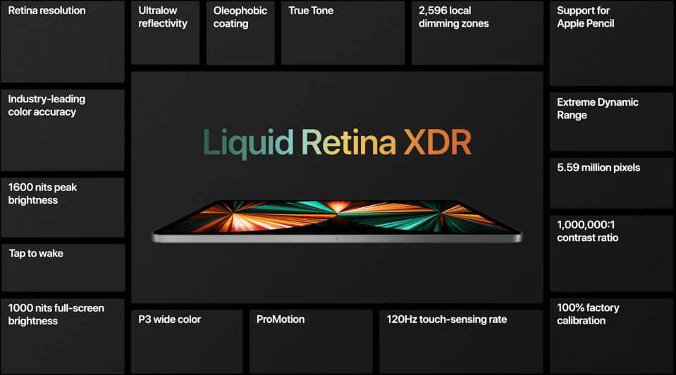 The iPad Pro 12.9 inch screen has a liquid Retina display