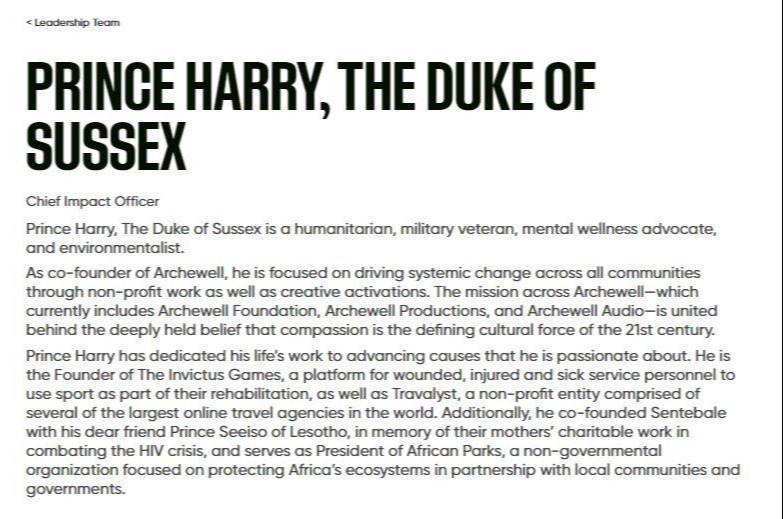Harry said he 'intends to help create impact in people’s lives'
