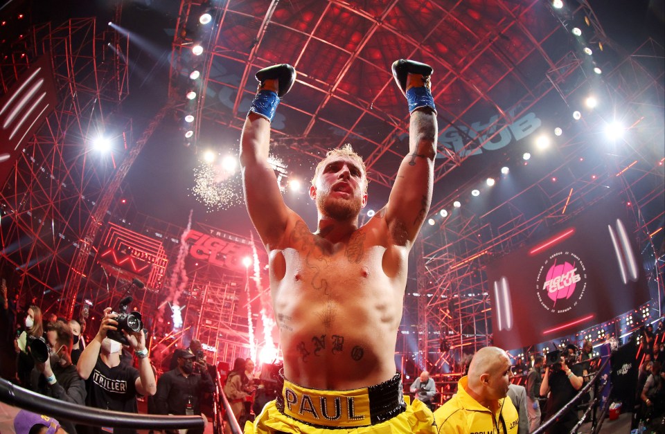 Jake Paul celebrates his win over Ben Askren