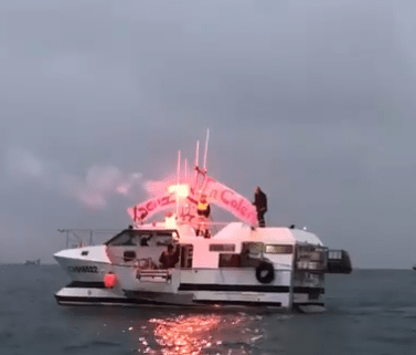 Dramatic footage captured this morning shows French vessels setting off flares near Jersey