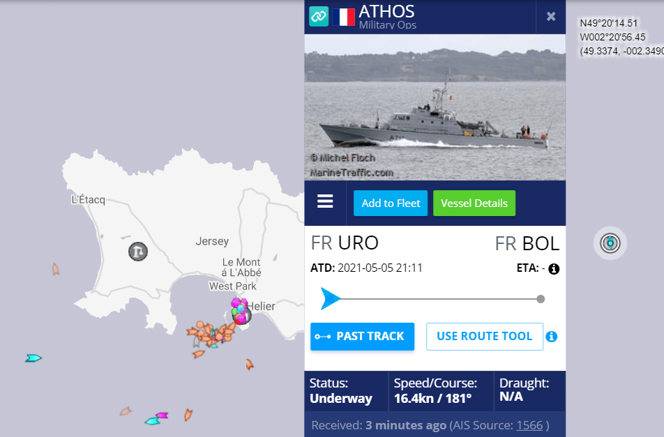 But in a dramatic twist, a French Navy patrol vessel (far right) raced to the tiny island following the arrival of HMS Severn (far left) and HMS Tamar (bottom left)
