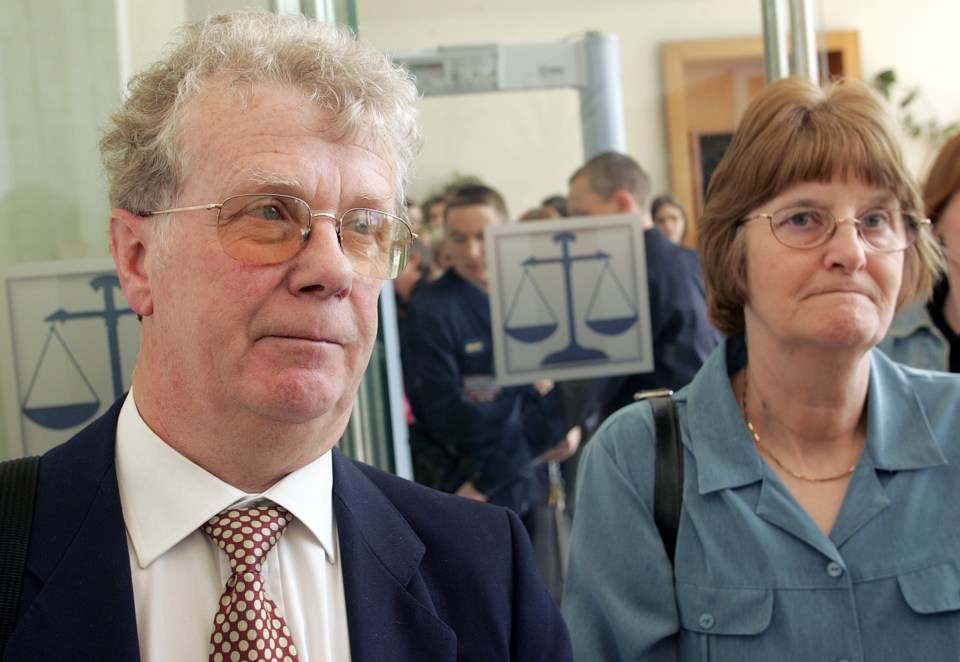 Parents Roger Parrish and Pauline Sewell arrive at Charleville-Mezieres courthouse to attend the trial in 1990