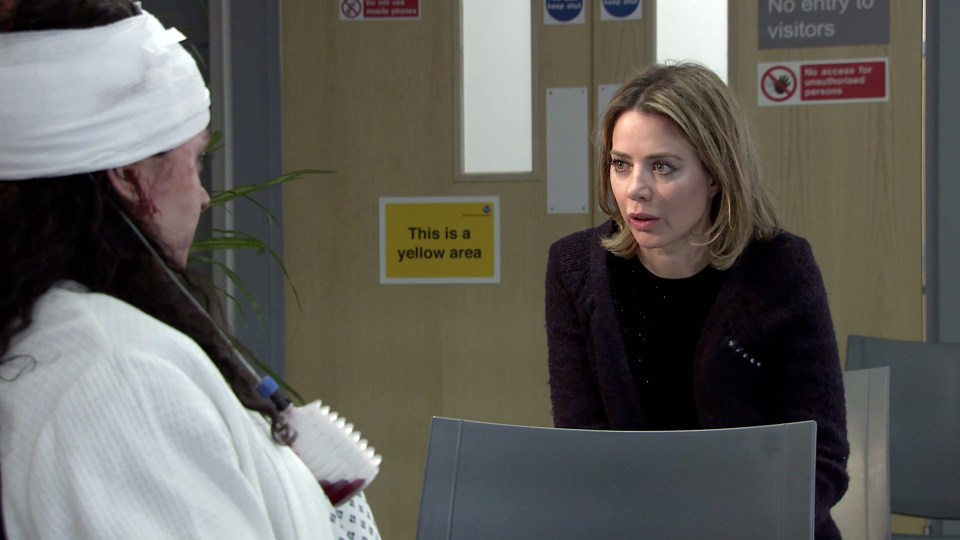 Sally as Abi quizzing Nina after the attack on Seb