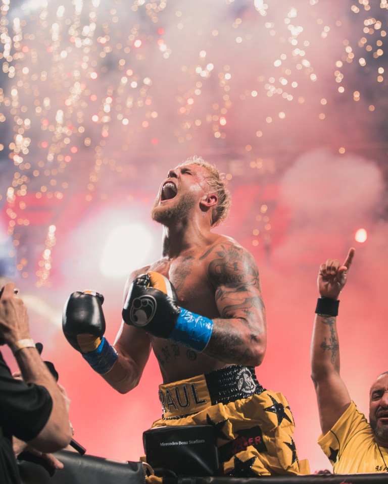 Jake Paul celebrates his third knockout win