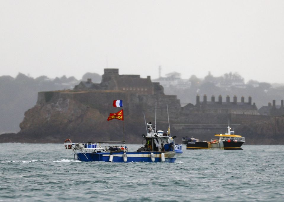 French fishing boats protest in front of the port of Saint Helier off the British island of Jersey