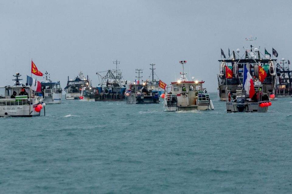 An armada of French fishing vessels  massed outside the harbour at St Helier today