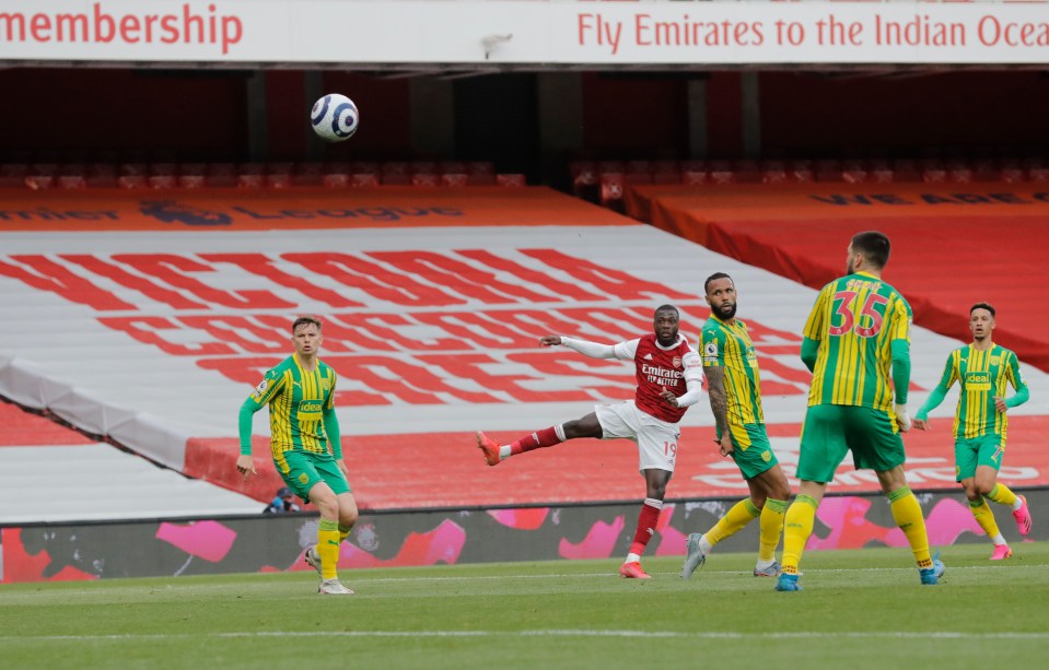 Nicolas Pepe rifled home a brilliant second as Arsenal bear West Brom 3-1