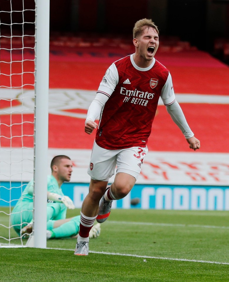 Emile Smith Rowe celebrates after firing in the opening goal