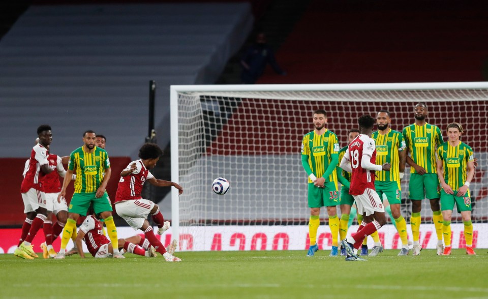 Willian scored Arsenal's third to confirm West Brom's survival
