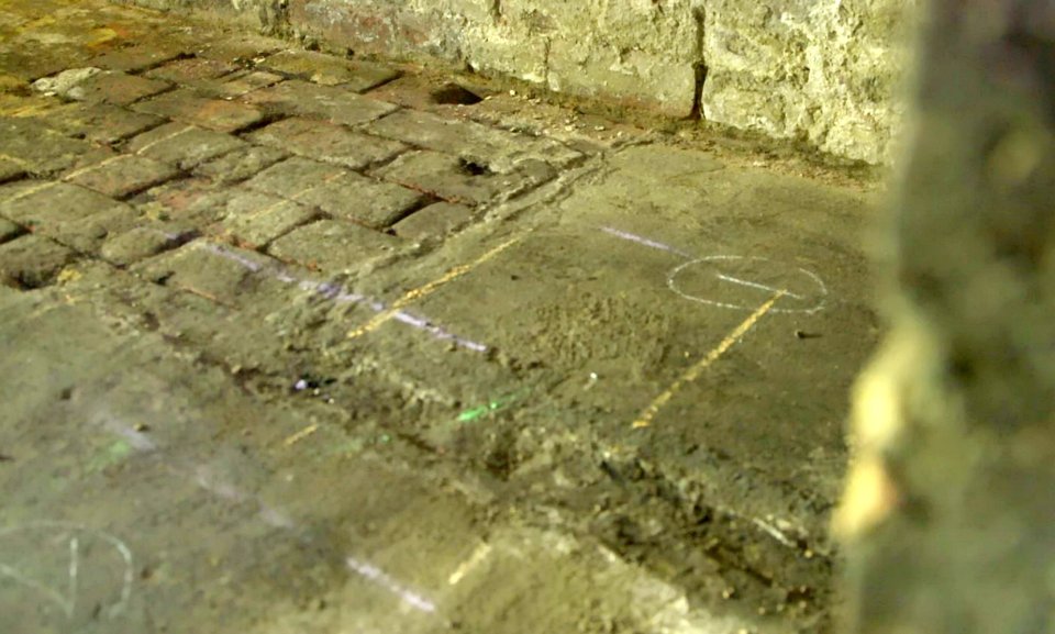 The markings show the excavation points in the basement