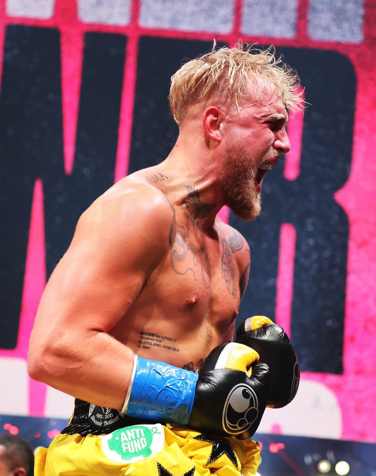 Jake Paul celebrates his third professional win