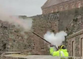 The musket fired in a puff of smoke in a bizarre stunt amid the row