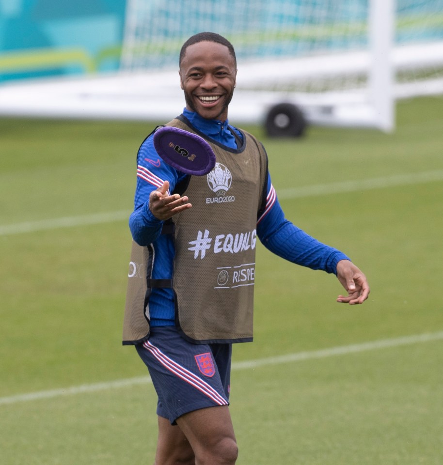 England stars including Raheem Sterling looked in good spirits in training