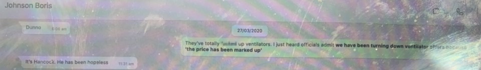 They've 'totally f***ed up ventilators', the message shows