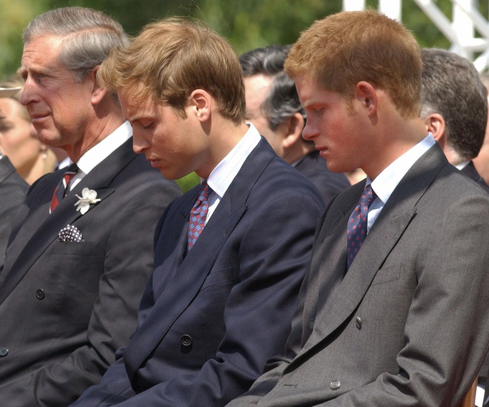 Princes Charles, William and Harry at the opening of a fountain built in memory of Diana
