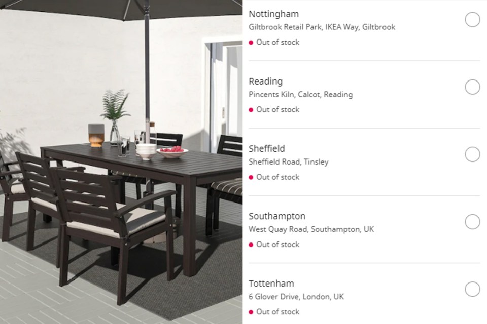 This outdoor table from Ikea was unavailable across a number of stores across the UK