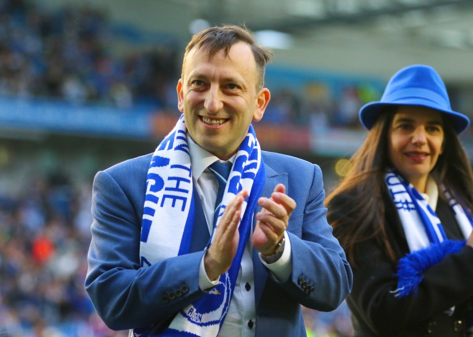 Brighton Chairman Tony Bloom applauding fans.