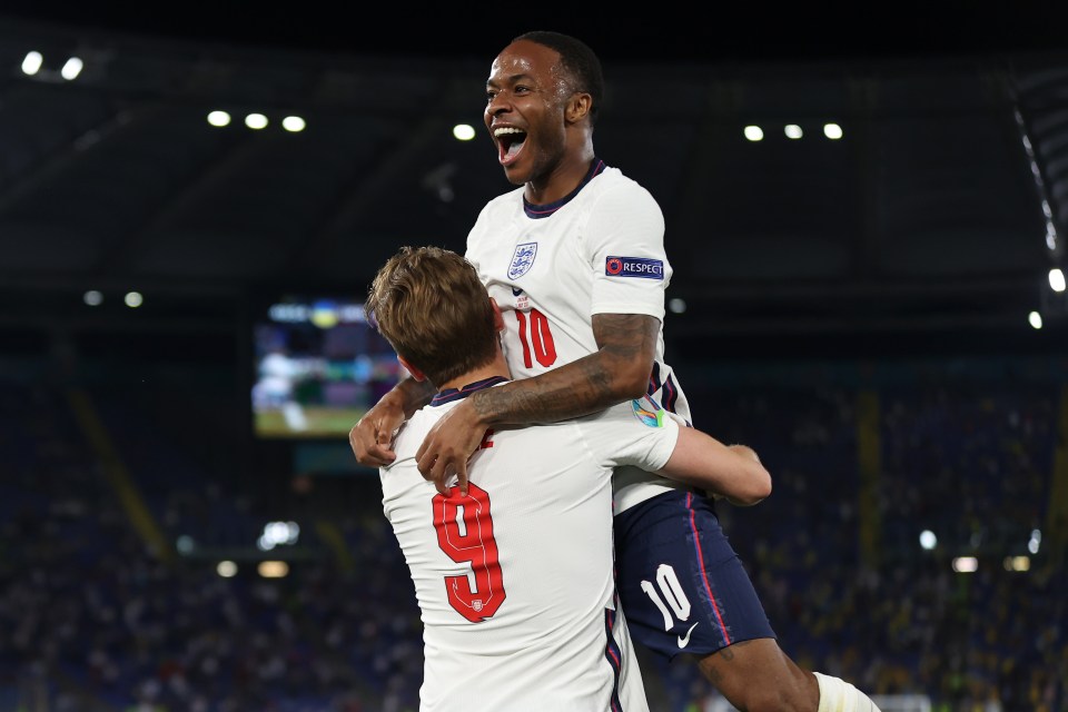 Sterling jumps on goalscorer Harry Kane for what was the match-winner