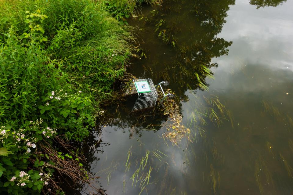 A shopping trolley in the River Witham in Lincolnshire