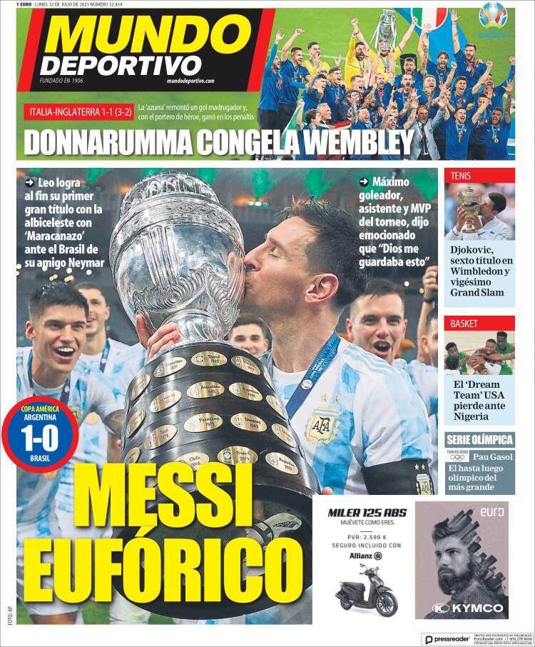 Catalan paper Mundo Deportivo led with Lionel Messi's Copa America joy