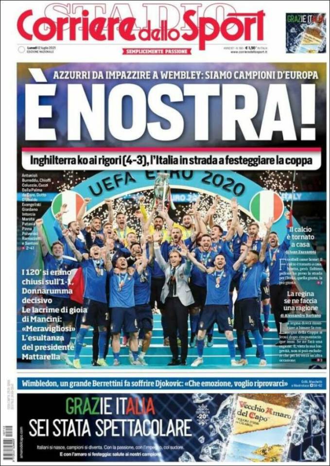 'It's Ours!' was the cry of Corriere dello Sport